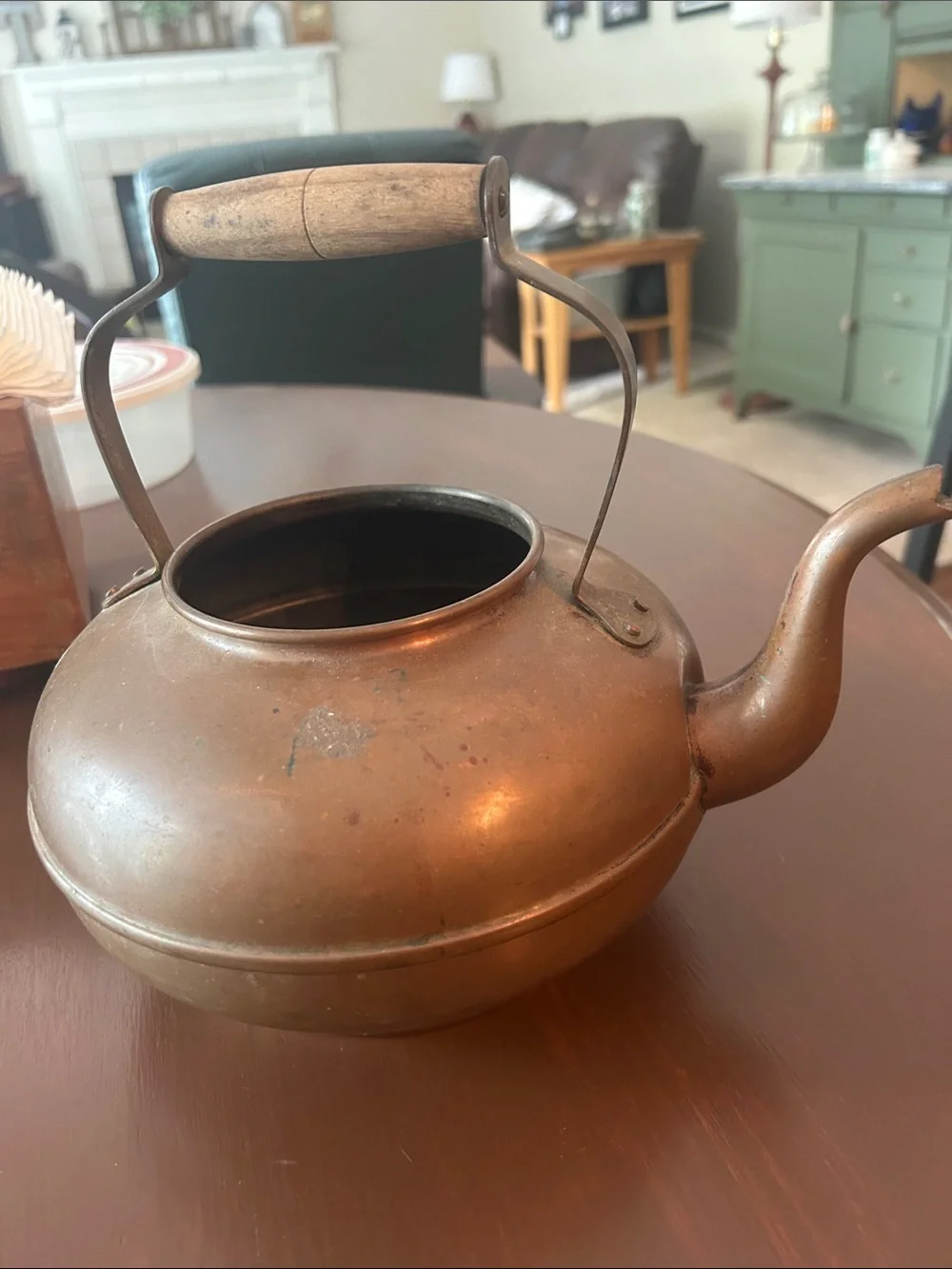 Vintage Copper Teapot with Wooden Handle - Copper Finish no lid